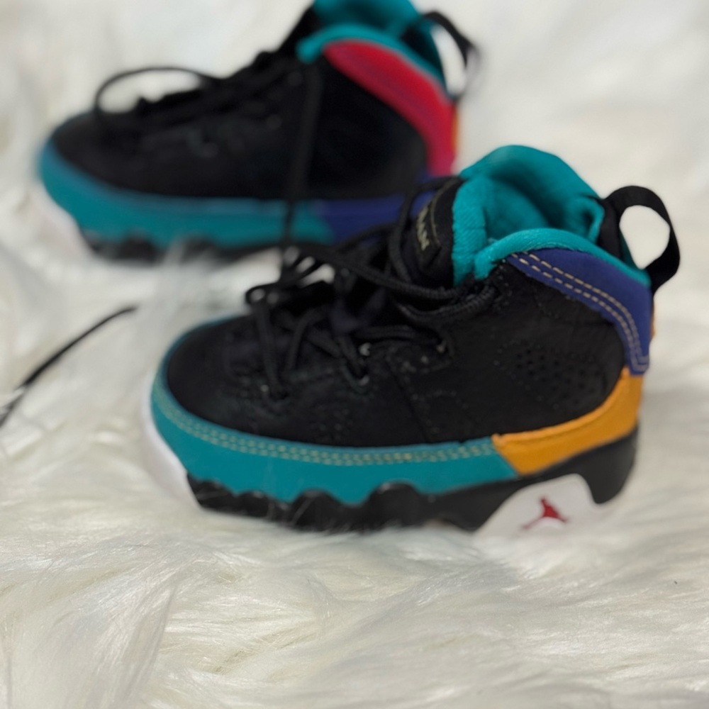 Jordan Kids Sneakers Black Teal Purple Red Yellow Accents